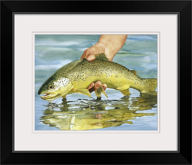 "Slippery When Wet" Brown Trout Art Print - a ltd. ed. s/n Giclee brown trout art print from a watercolor