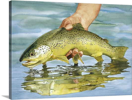 "Slippery When Wet" Brown Trout Art Print - a ltd. ed. s/n Giclee brown trout art print from a watercolor