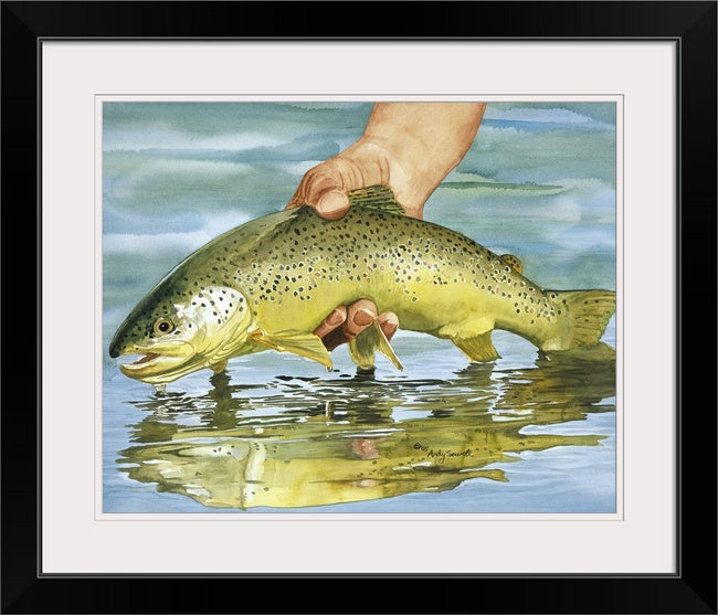 "Slippery When Wet" Brown Trout Art Print - a ltd. ed. s/n Giclee brown trout art print from a watercolor