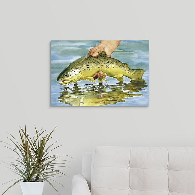 "Slippery When Wet" Brown Trout Art Print - a ltd. ed. s/n Giclee brown trout art print from a watercolor