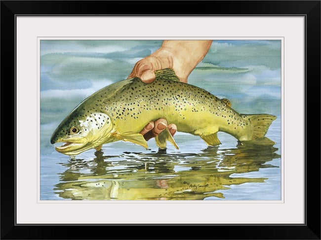 "Slippery When Wet" Brown Trout Art Print - a ltd. ed. s/n Giclee brown trout art print from a watercolor