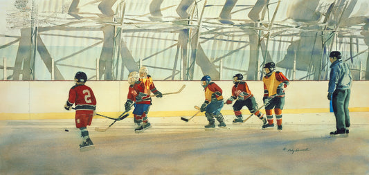 "Sunrise Scrimmage” - - Canvas or art paper Giclée art prints from watercolor.