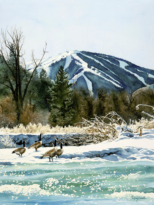 "Valley Honkers" - a limted edition Giclee reprod. from a watercolor of Sun Valley's Bald Mtn.  - by Andy Sewell