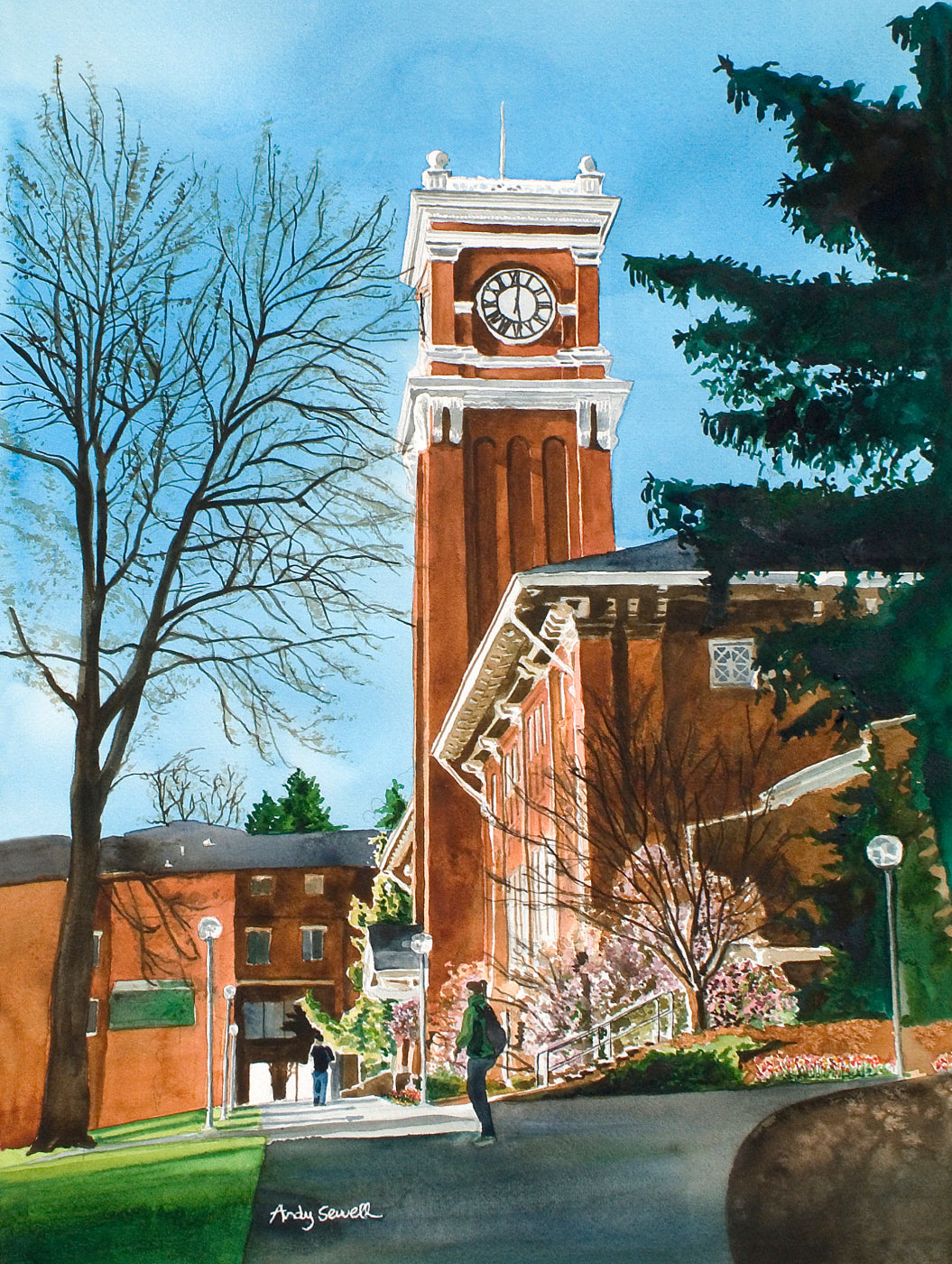 "University Springtime" WSU Wilson-Short Hall, a signed edition art print from watercolor