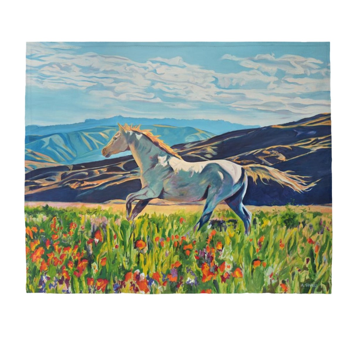 "Run Bronco Run" Horse art Velveteen Plush Blanket