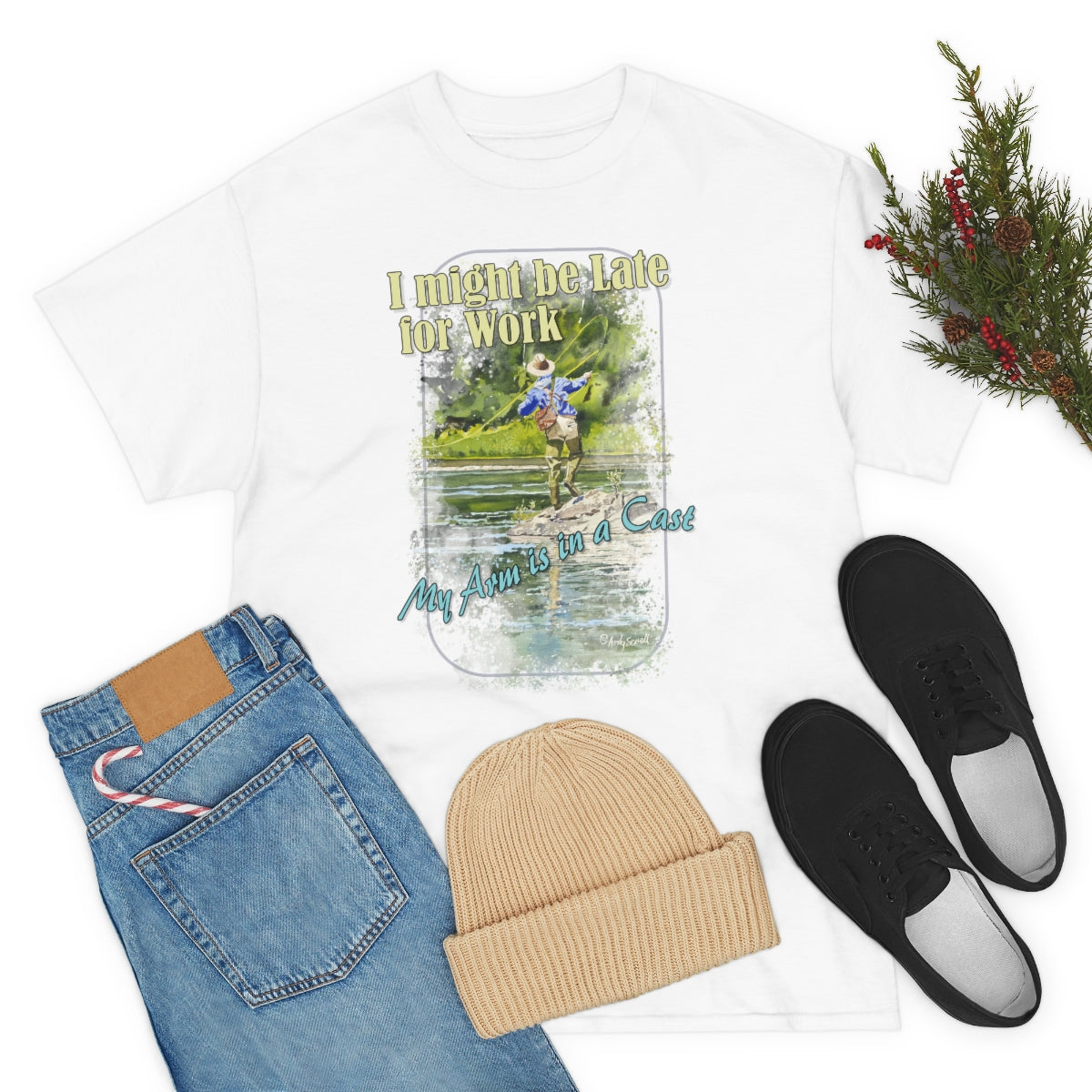 "River dance" Unisex Heavy Cotton Tee, Fly-fishing T-shirt