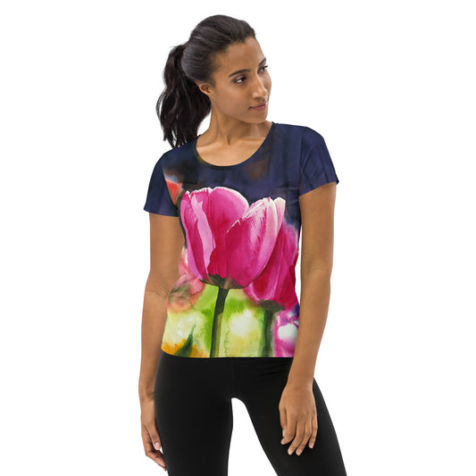 "Sunny Day Tulips" All-Over Print Women's Athletic T-shirt