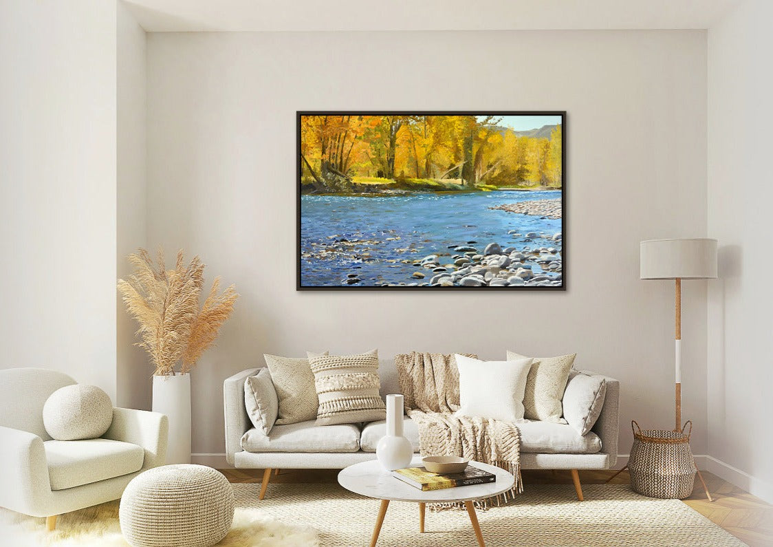 "River Gold" - 38x58 Original oil on Canvas or Giclée art print of a popular Idaho river in the fall