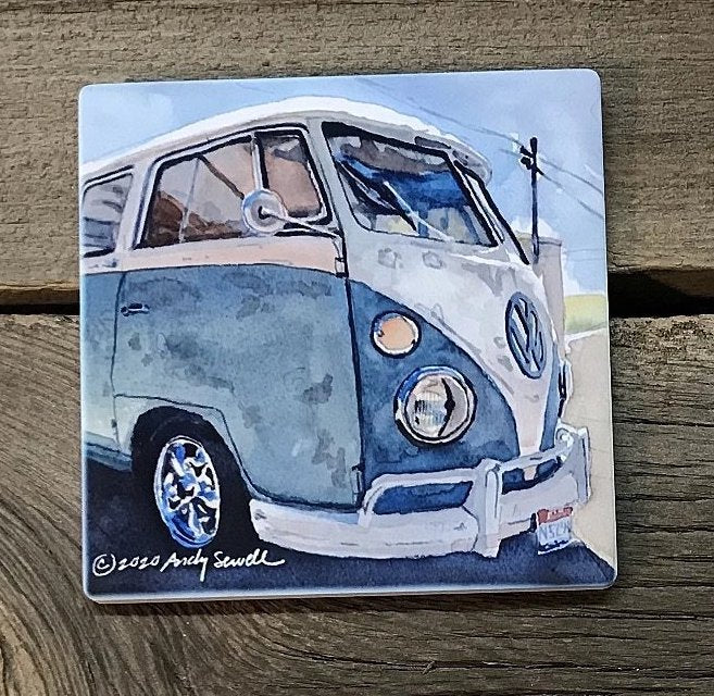 “Baja Blue Bus” An Original watercolor or a signed Giclee art print of old 23 window VW Bus