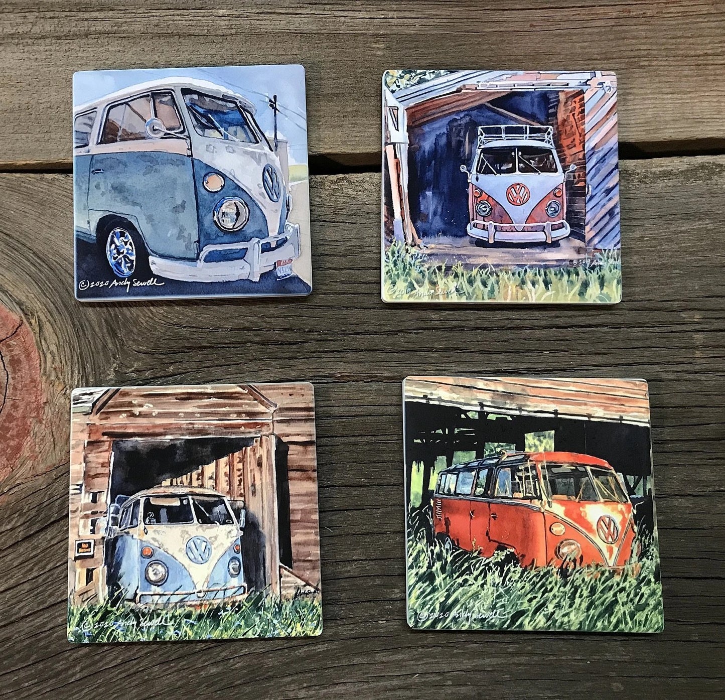 “Baja Blue Bus” An Original watercolor or a signed Giclee art print of old 23 window VW Bus
