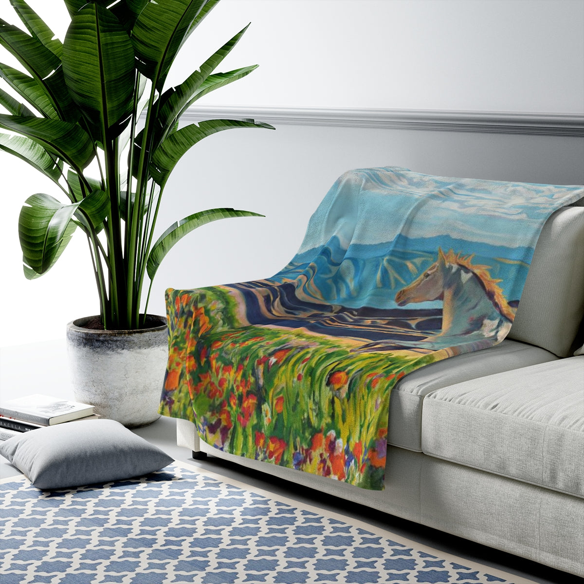 "Run Bronco Run" Horse art Velveteen Plush Blanket