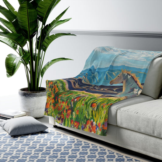 "Run Bronco Run" Horse art Velveteen Plush Blanket