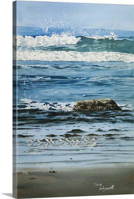 "Beach Buddies" - a signed edition Giclee reprod. from a watercolor portraying waves & sandpipers on the NW coast