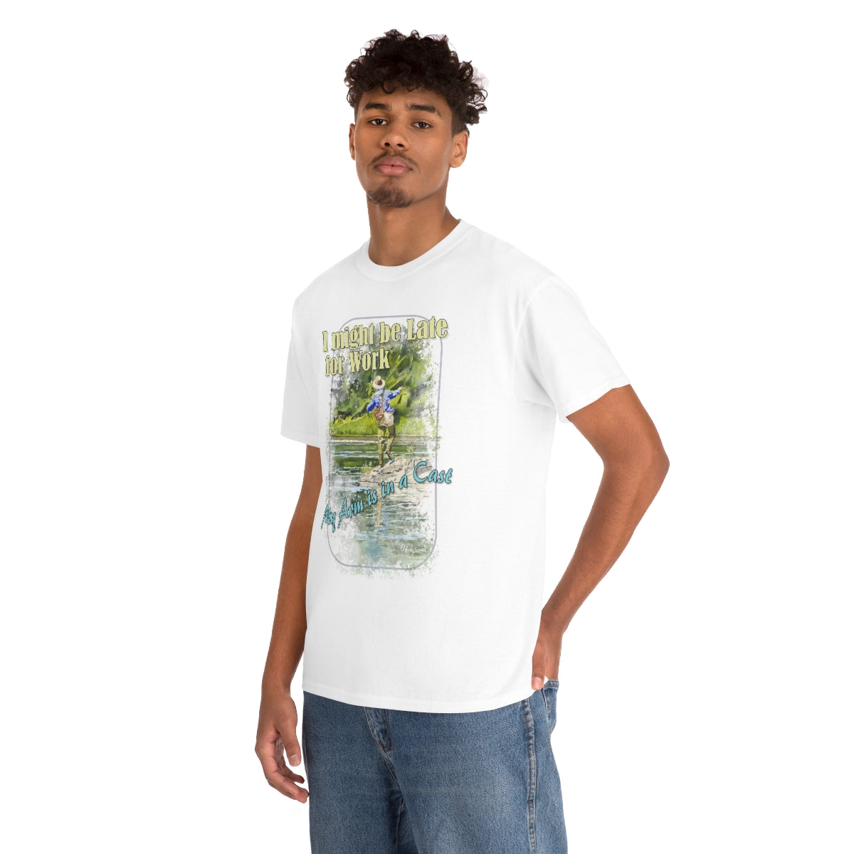 "River dance" Unisex Heavy Cotton Tee, Fly-fishing T-shirt