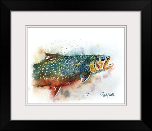 "Brookie Splashes" - original watercolor or print, Brook Trout wall art