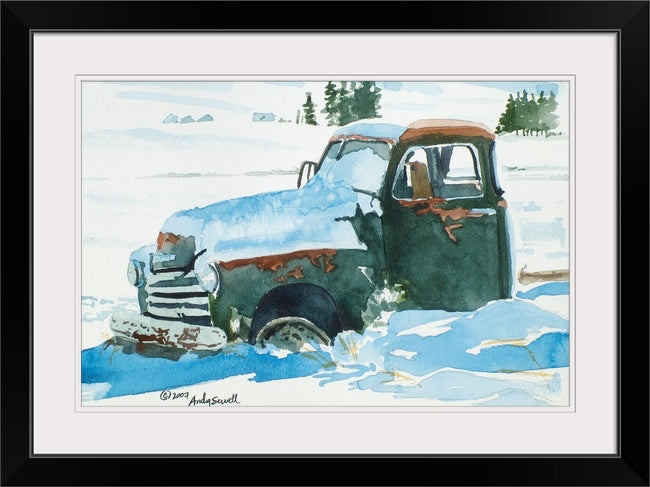 "Snowbound Chevy" Antique Chevy Truck Art Print - a signed edition canvas or paper print ready to hang from my watercolor