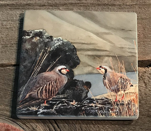 ASC057 "Chukars on the Snake" ceramic coaster