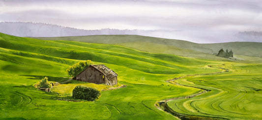 "Country Morning Sunbreak" Sunbreak on a beautiful palouse landscape with old barn.