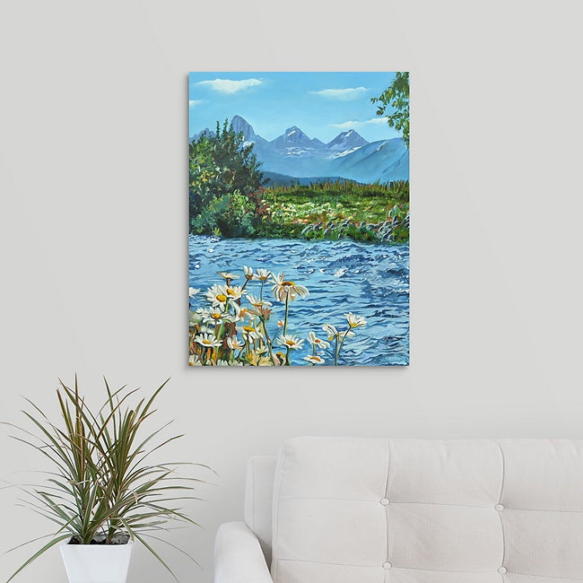 "Daisies in the Tetons" - Canvas Giclée art print of oil painting of Idaho Daisies in the Tetons.