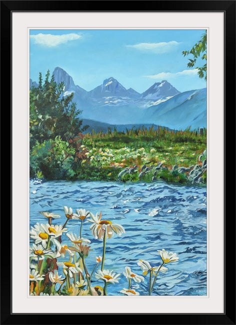 "Daisies in the Tetons" - Canvas Giclée art print of oil painting of Idaho Daisies in the Tetons.