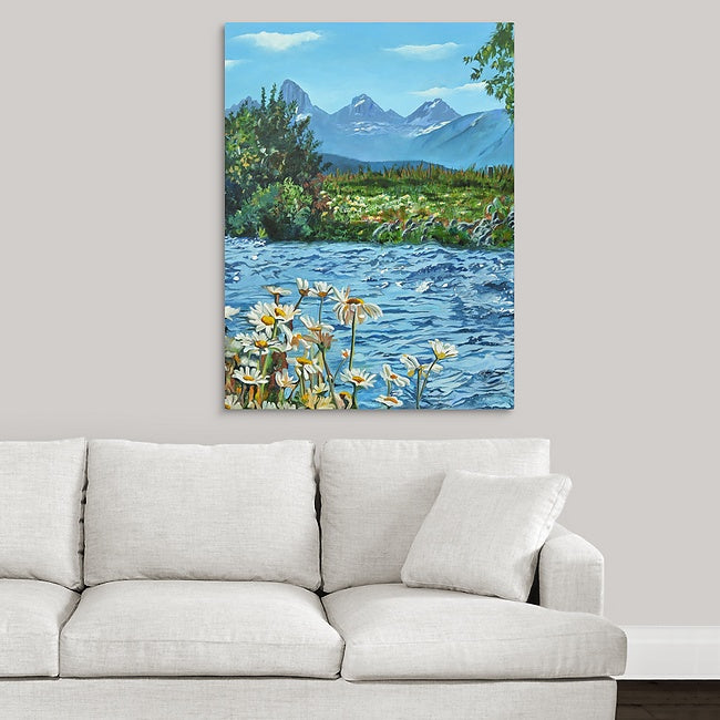 "Daisies in the Tetons" - Canvas Giclée art print of oil painting of Idaho Daisies in the Tetons.
