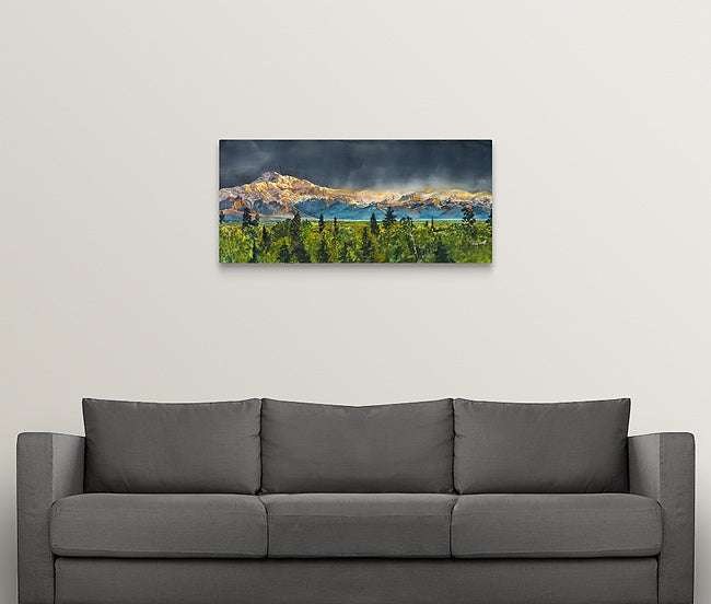 "Denali Glow" - Alaska art print, 19"x42" An open edition signed Giclée art print from a watercolor of Denali, Mt. Mckinley - by Andy Sewell