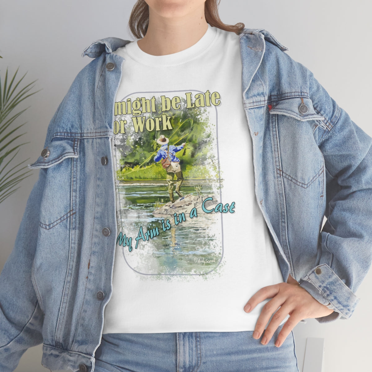 "River dance" Unisex Heavy Cotton Tee, Fly-fishing T-shirt