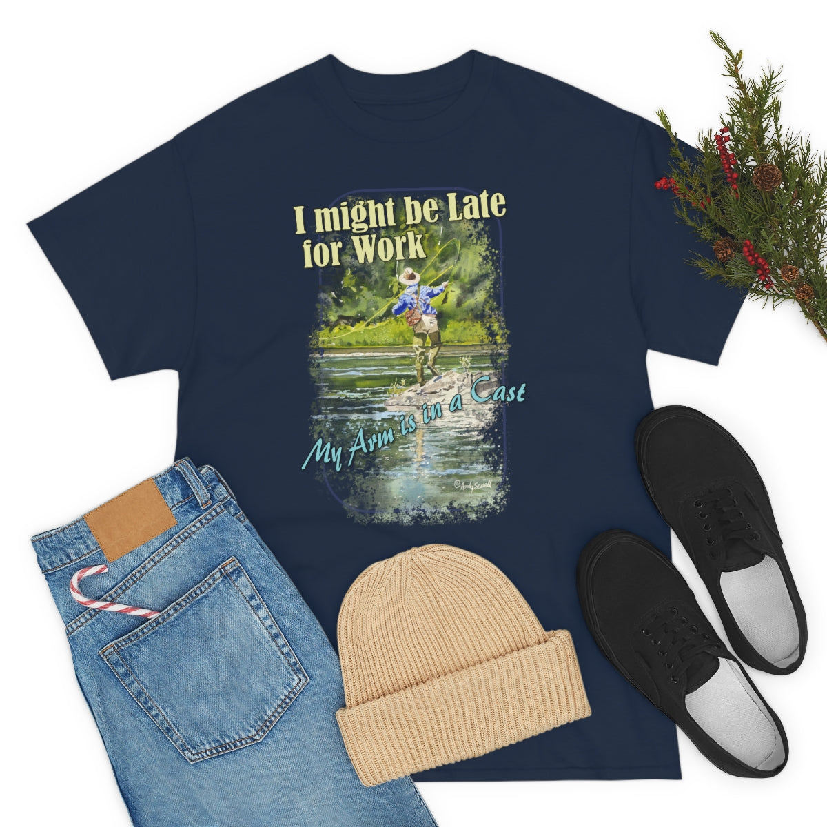 "River dance" Unisex Heavy Cotton Tee, Fly-fishing T-shirt