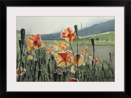 "Field of Poppies" Original 7x11 or framed 11x14 watercolor or giclee print