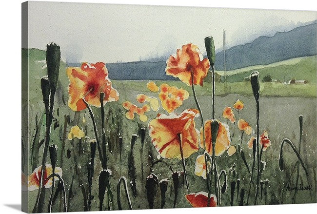 "Field of Poppies" Original 7x11 or framed 11x14 watercolor or giclee print