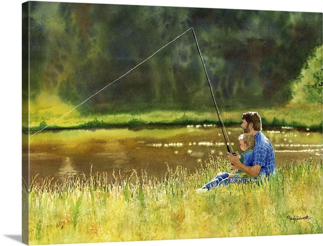 "First Fish" 20x32 art print - a ltd. edition s/n giclee watercolor print of my son fishing with me!