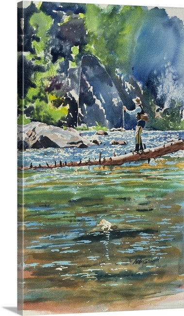 "Fishing on the Log" 12x21 Giclée reprod. from watercolor