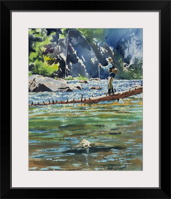 "Fishing on the Log" 12x21 Giclée reprod. from watercolor