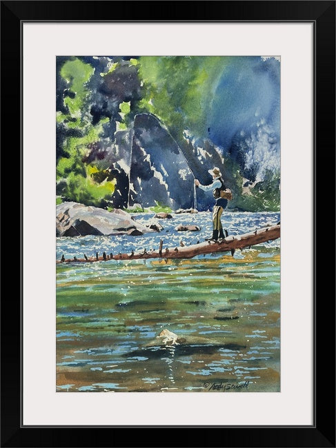 "Fishing on the Log" 12x21 Giclée reprod. from watercolor