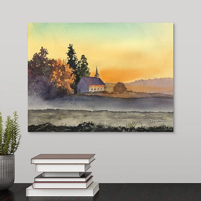 "Freeze Church Winter Sunset" 12x16 Original watercolor or signed edition Giclee Reprod. of a popular local church