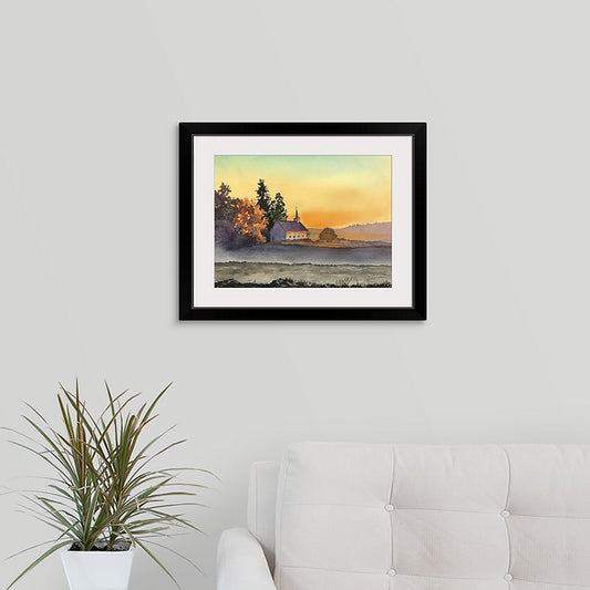 "Freeze Church Winter Sunset" 12x16 Original watercolor or signed edition Giclee Reprod. of a popular local church