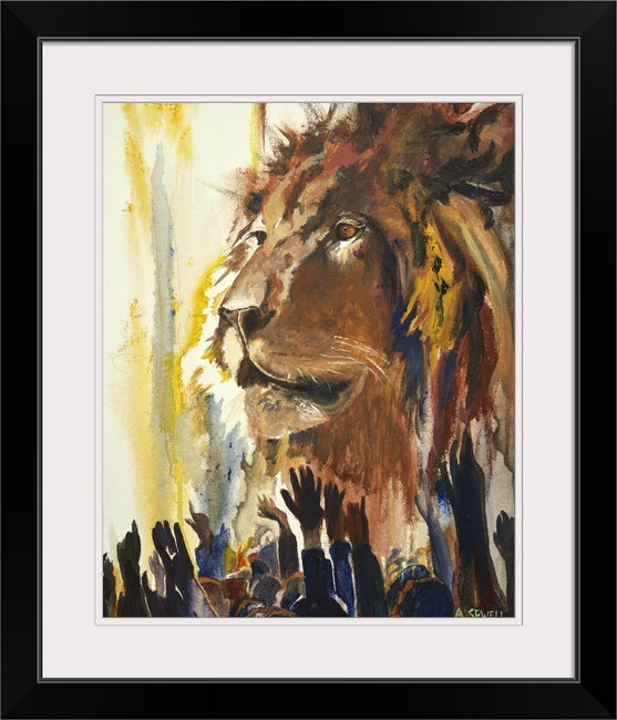 "Gathering unto the King" - King Jesus as the Lion being lifted up. Giclée prints available.