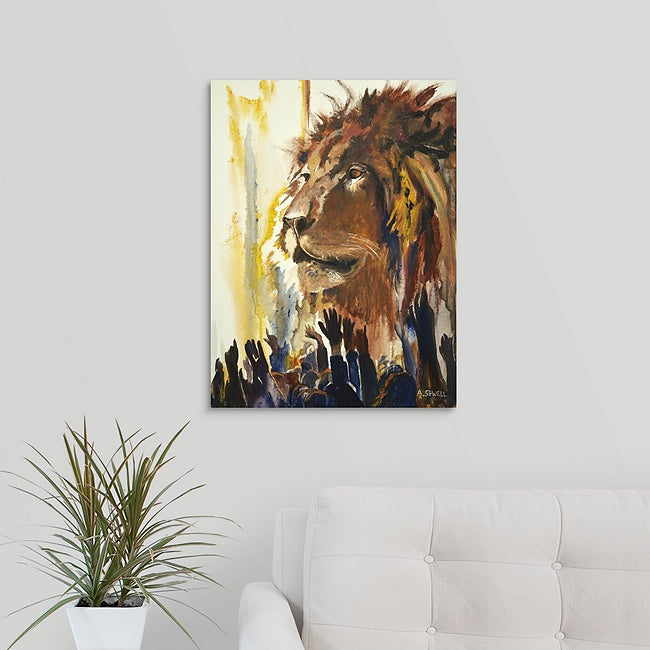 "Gathering unto the King" - King Jesus as the Lion being lifted up. Giclée prints available.