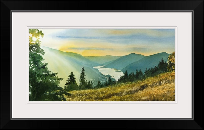 "Gorge Gold" watercolor prints available of view of Colombia River Gorge
