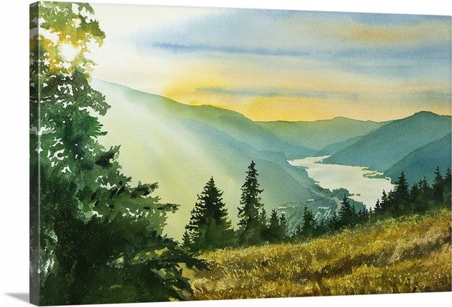 "Gorge Gold" watercolor prints available of view of Colombia River Gorge