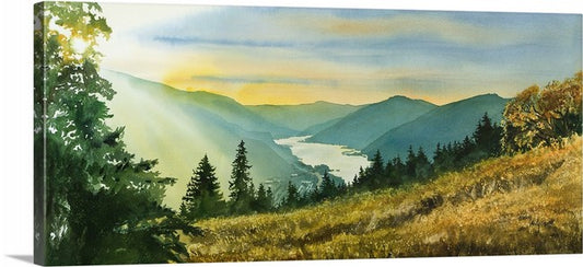 "Gorge Gold" watercolor prints available of view of Colombia River Gorge