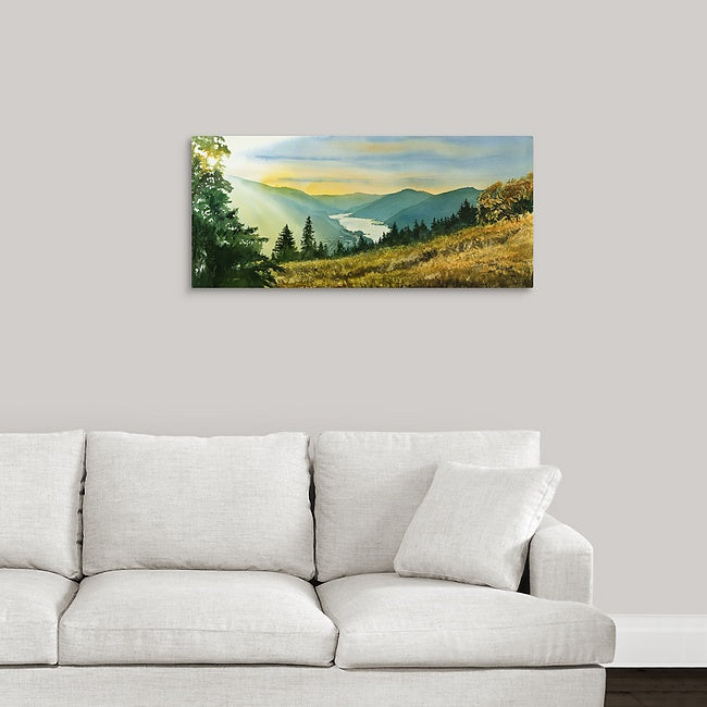 "Gorge Gold" watercolor prints available of view of Colombia River Gorge
