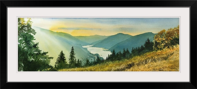 "Gorge Gold" watercolor prints available of view of Colombia River Gorge