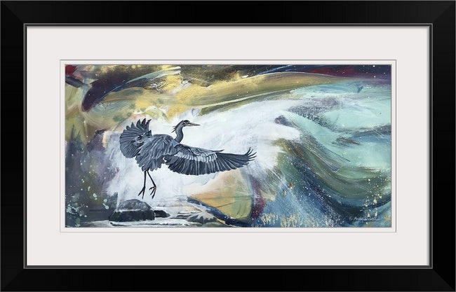 "Heron Take off" - 11"x22" canvas or paper Giclée art print from an oil painting