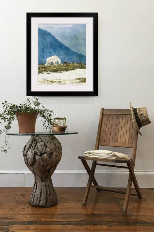 "High Mountain Hiker" (mountain goat in Glacier Nat. Park) 16"x22" Original watercolor painting or signed giclee print