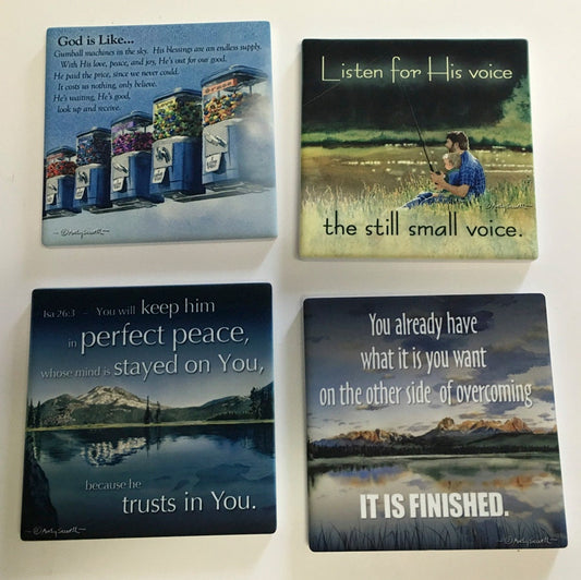 Spiritual theme coasters set of 4 - Sandstone feel, matte ceramic coaster set