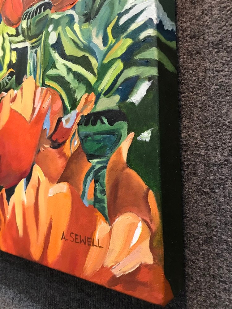 "Poppy Garden" - 24x36" Original oil painting or open edition, Giclée of salmon & orange poppies