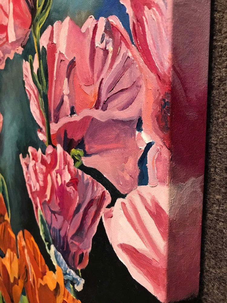 "Poppy Garden" - 24x36" Original oil painting or open edition, Giclée of salmon & orange poppies