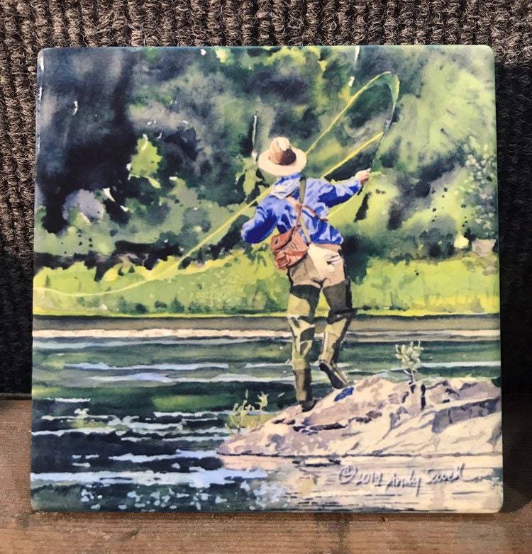 "River Dance" Vintage flyfisherman, Giclée reprod. from watercolor
