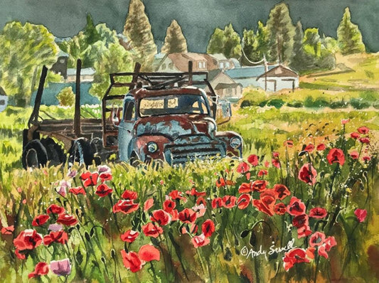 The Old Logger - an original watercolor or open edition giclee reproduction of an old logging truck, - by Andy Sewell